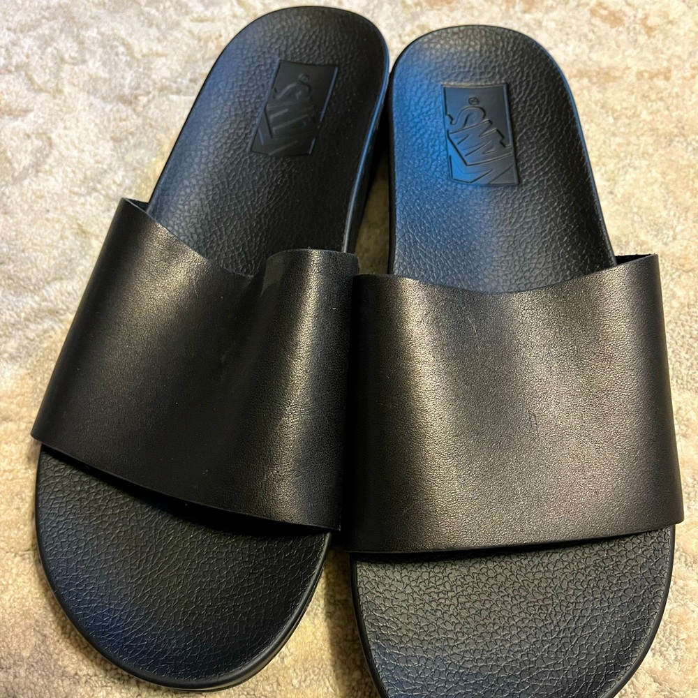 Black Leather Slides